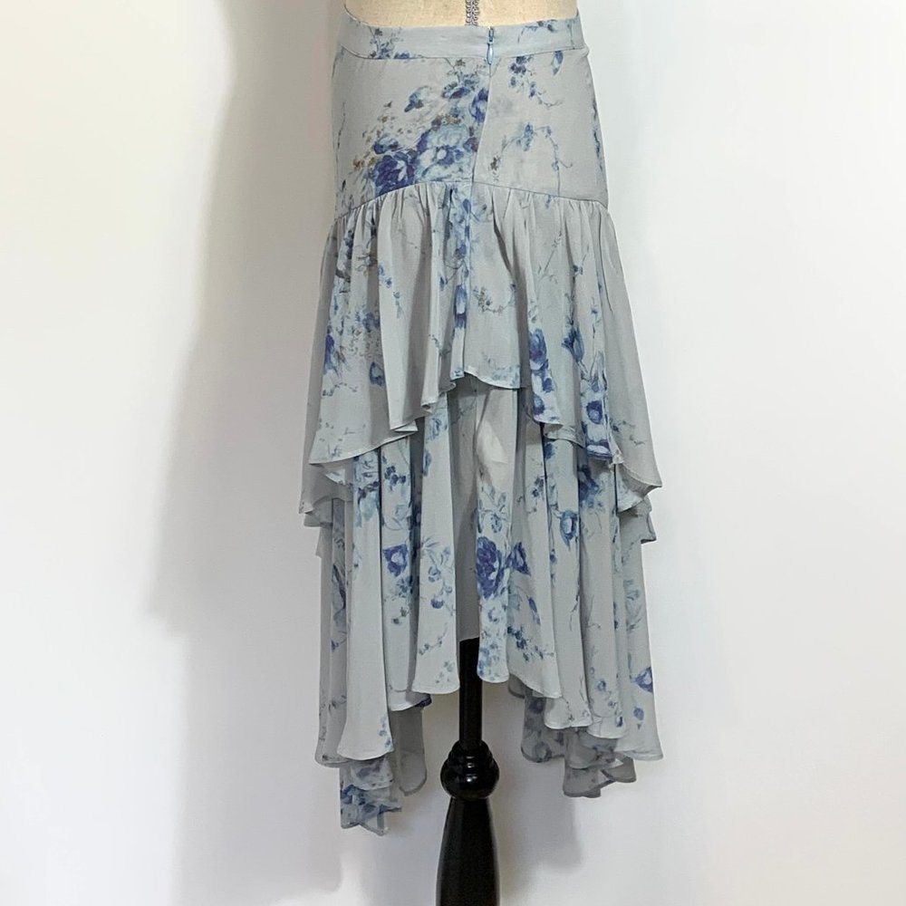 LoveShackFancy Blue Floral Rowan Silk Asymmetrical Skirt Size P - Picture 9 of 13